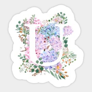 botanical monogram alphabet U hydrangea flowers Sticker